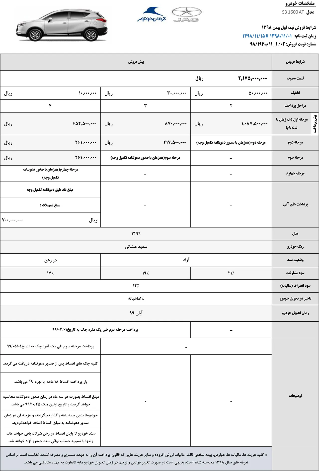 AutomobileFa JAC S3 Sale Condition Bahman 98
