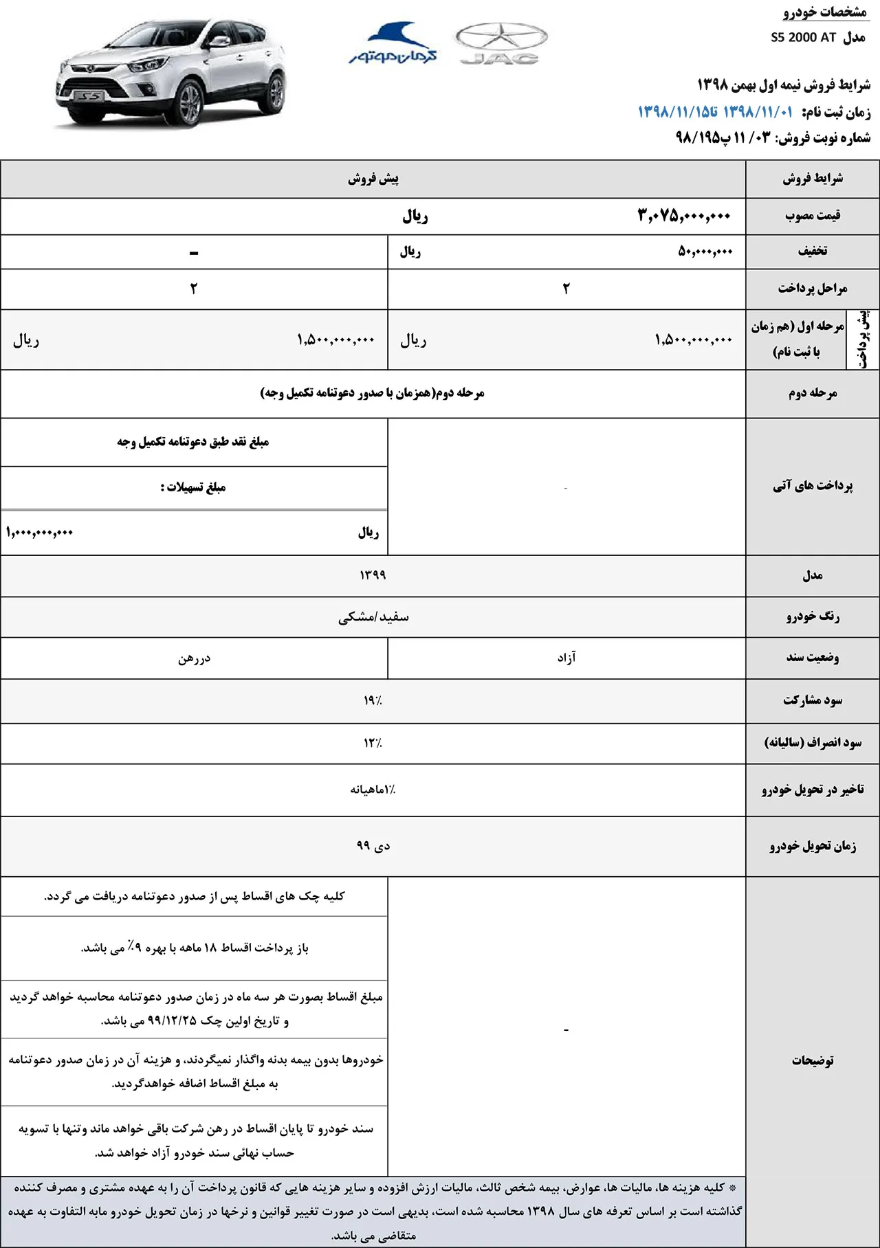 AutomobileFa JAC S5 Sale Condition Bahman 98