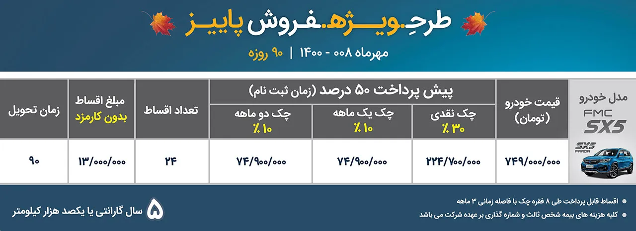 AutomobileFa FMC SX5 Sale Plan 15Mehr1400