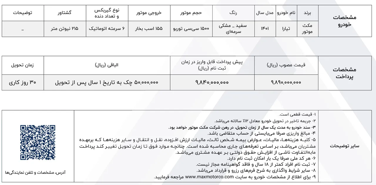 AutomobileFa Max Motor Tiara Sale Plan dey1401