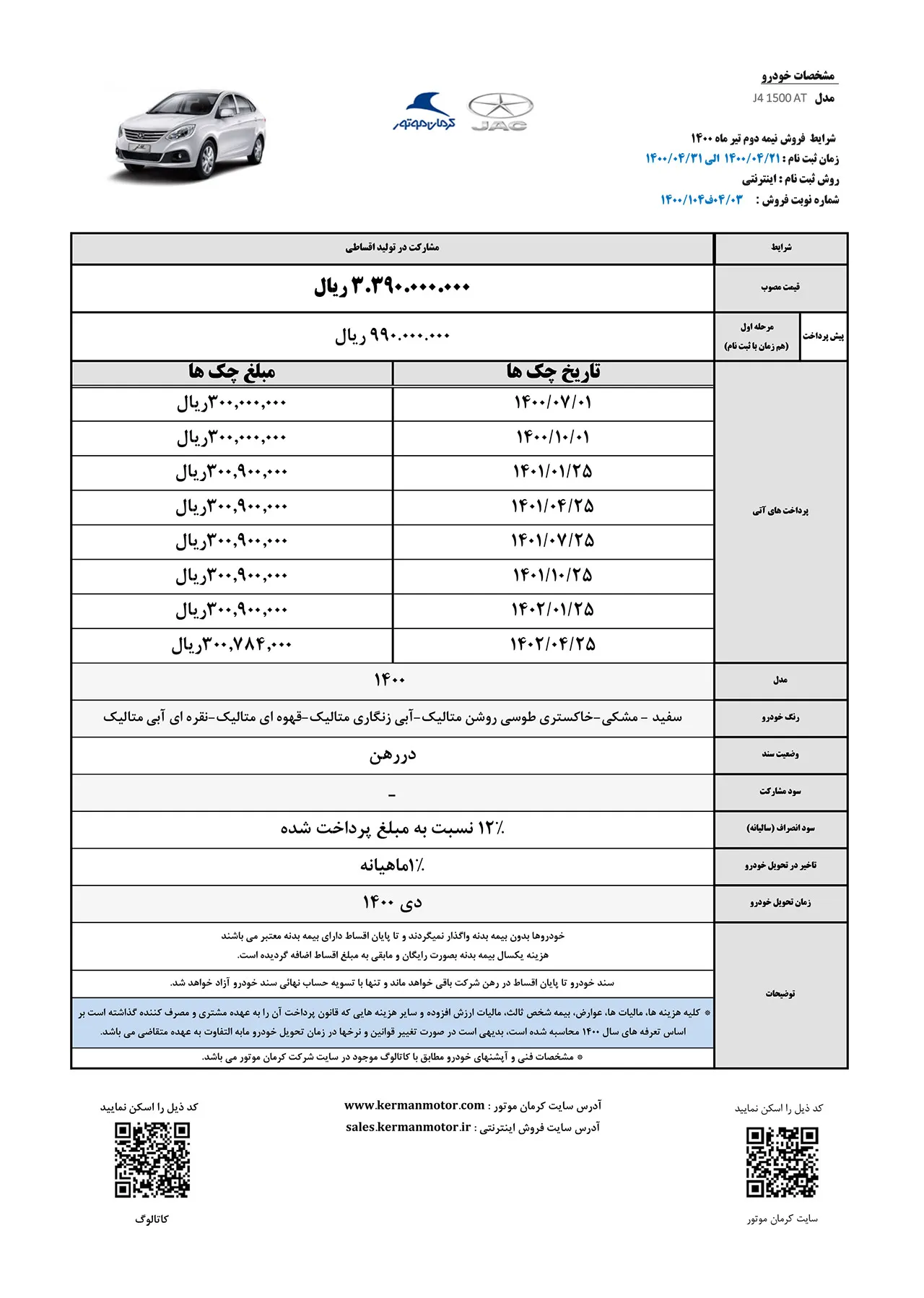 J4 1500 AT شرایط فروش نیمه دوم تیر 1400